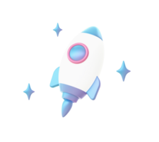 3d render of Gradient rocket spaceship illustration icons for web social media ads designs png