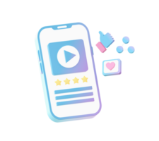 3d render of Gradient smartphone video like and share illustration icons for UI UX web mobile apps ads png