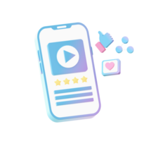 3d render of Gradient smartphone video like and share illustration icons for UI UX web mobile apps ads png