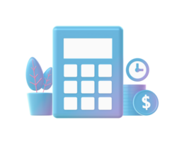 3d render do gradiente calculadora com moedas ilustração ícones para rede social meios de comunicação Publicidades desenhos png