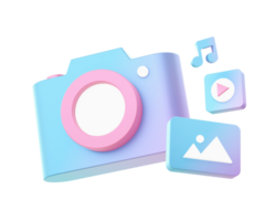 3d rendere di pendenza video foto musica soddisfare Creatore illustrazione icone per ui UX ragnatela mobile applicazioni Annunci png