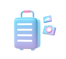 3d render of Gradient holiday suitcase luggage with camera illustration icons for UI UX png