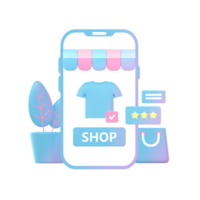 3d render of Gradient online shop on smartphone illustration icons for UI UX web social media ads designs png