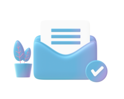 3d render of Gradient checklist email with plant illustration icons for web social media ads designs png