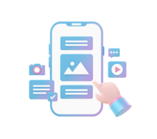 3d render do gradiente Smartphone com vídeo imagem e Câmera ilustração ícones para ui ux png