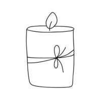 Hand drawn line vector burning candle icon. Christmas advent outline illustration for greeting card, web design isolated holiday invitation