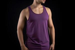 Generative AI. Blank Purple Tank top Mock up on Male Model Showcase Your Designs in Style photo