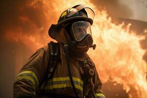 generative AI. Heroes of the Flames Realistic Firefighters Battling Raging Inferno photo