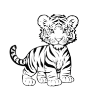 Cute cartoon baby tiger line drawing png