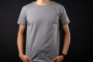Generative AI. Grey T-Shirt Mockup on Male Model photo