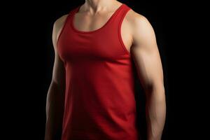 Generative AI. Blank Red Tank top Mock up on Male Model Showcase Your Designs in Style photo