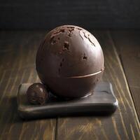 solitary chocolate ice cream ball. . photo