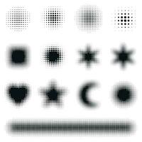 Collection of various vector halftone shapes. gradient dots design. Isolated black dots.