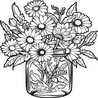 colorante página representando un clavel cesta de flores vector