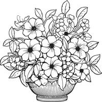 coloring page depicting a Carnation basket of flowers vector