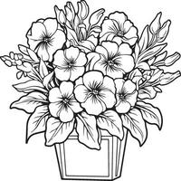 coloring page depicting a Carnation basket of flowers vector