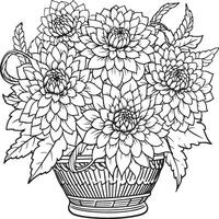 coloring page depicting a Carnation basket of flowers vector