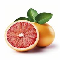 Slices of orange grapefruit with a leaf. . photo