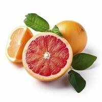 Slices of orange grapefruit with a leaf. . photo