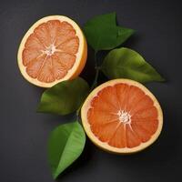 Slices of orange grapefruit with a leaf. . photo