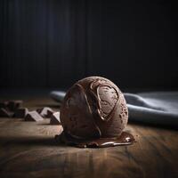 solitary chocolate ice cream ball. . photo