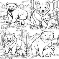 cute black bear and baby coloring page vector