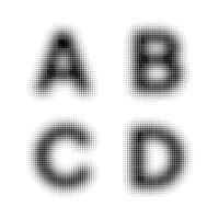 Collection of halftone vector ABCD letters templates. gradient dot design. Isolated black dots.