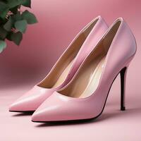 High heels for women plain elegant pink color on simple pink background, concept for mockup, advertisement, decoration, social media, design, shop materials etc. Generative Ai Images photo