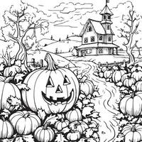 pumpkin patch coloring page vector