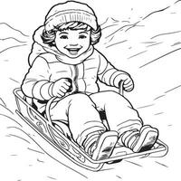 sledding coloring page for kids vector