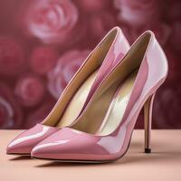 High heels for women plain elegant pink color on simple pink background, concept for mockup, advertisement, decoration, social media, design, shop materials etc. Generative Ai Images photo