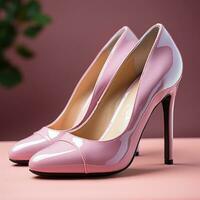 High heels for women plain elegant pink color on simple pink background, concept for mockup, advertisement, decoration, social media, design, shop materials etc. Generative Ai Images photo