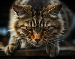 A close-up shot of a cat striking face. generative ai photo