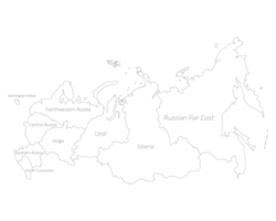 Russia map in white color with label of administrative regions. png