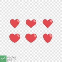 Heart red icon set, sign of love. Simple flat style vector collection isolated. EPS 10.