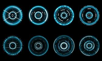 Set of sci fi blue white circle user interface elements technology futuristic design modern creative on black background vector