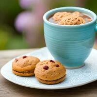 galletas con vistoso coberturas de varios sabores, servido en un plato en un llanura y natural fondo, genial para marcas, restaurantes, compañías, comida negocios el concepto de generativo ai foto