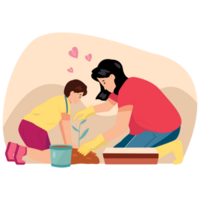 Gardening Together Mothers Day Color 2D Illustrations png