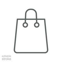 Gift bag line icon. Paper shopping bag for store online e-commerce. Package market handbag, kitbag. outline simple pictogram. Editable stroke. Vector illustration Design on white background. EPS 10