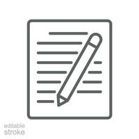 Contact Form business line icon. pencil with paper, notepad, Write personal document, edit Worksheet letter, Notes file contract Editable stroke. Vector illustration Design on white background. EPS 10