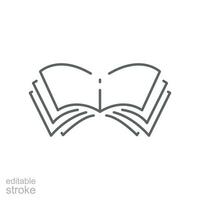 Open book line icon. E-book, cover digital magazine, dictionary, science novel. simple pictogram for bookstore, library logo Editable stroke. vector illustration. Design on white background. EPS 10