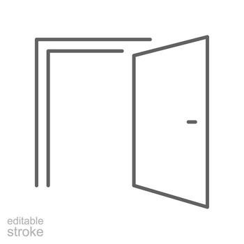 Door open line icon. Door entrance, emergency Exit way sign. Simple pictogram outline style logo for web site and app. Editable stroke. Vector illustration. Design on white background. EPS 10