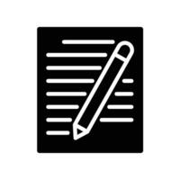 Paper, Contact Form business glyph icon. pencil with paper, notepad with pen. Write personal document, edit Worksheet, letter, Notes file contract Vector illustration on white background. EPS 10