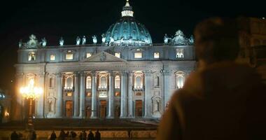 Night view of St Peters Basilica in Vatican City video
