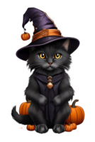 häxa svart katt halloween png bild transparent bakgrund ai generativ