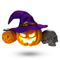 calabaza de halloween con sombrero de bruja png