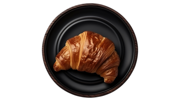 Top view tasty food croissant plate isolated on a transparent background ai generated png