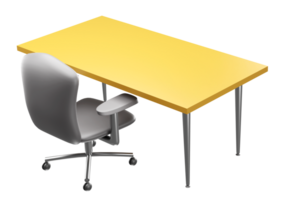 3d representación de escritorio con oficina silla, personal trabajo escritorio con comodidad silla png
