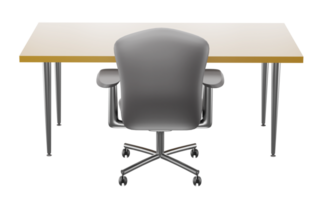 3D rendering of desk with office chair, Personal work desk with comfort chair png