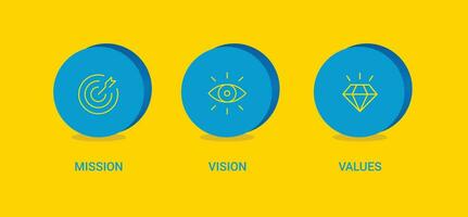 misión, visión, valores icono. sencillo contorno estilo. objetivo, ojo, diamante símbolo. meta, estrategia, negocio concepto. Delgado línea vector ilustración aislado. eps 10